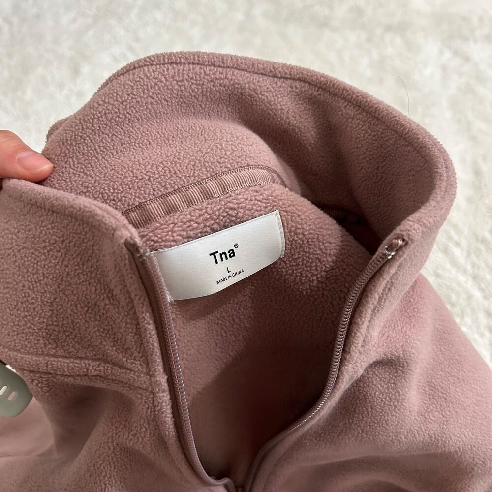 Aritzia TNA 1/2 Zip Fleece Cropped Sweater Womens Dusty Pink Cozy Loungewear L - Picture 5 of 6